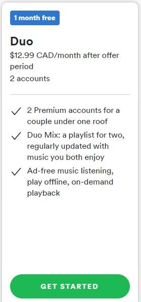 Spotify Duo Subscription Plan