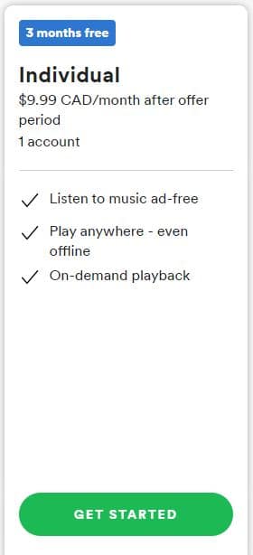 Spotify Individual Subscription Plan
