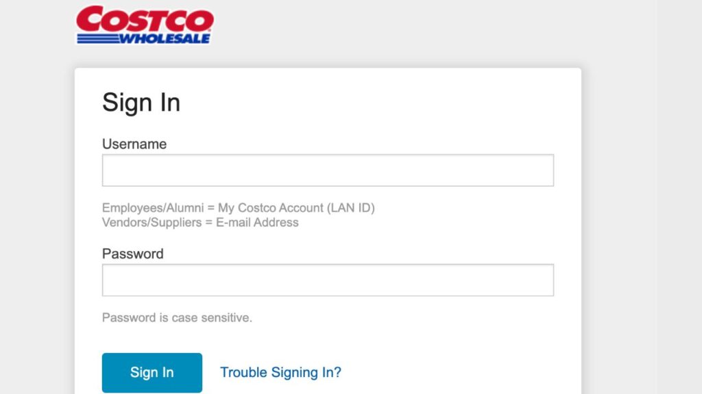 Costco ESS login page